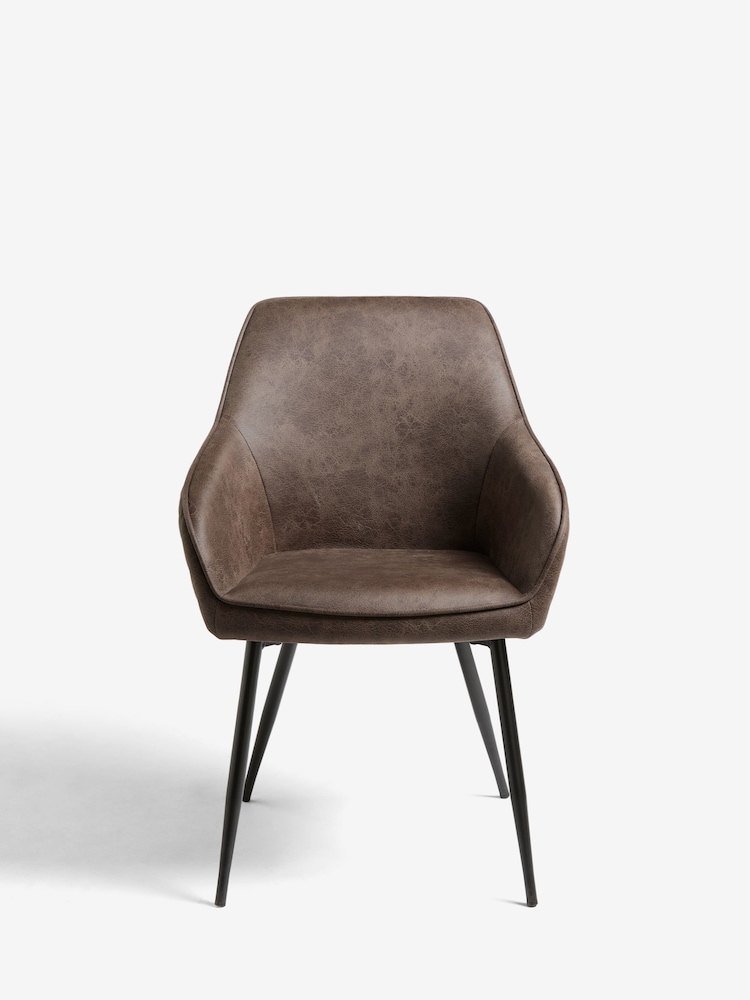 Set of 2 Monza Faux Leather Peppercorn Brown Hamilton Black Leg Quilted Dining Chairs - Image 2 of 9