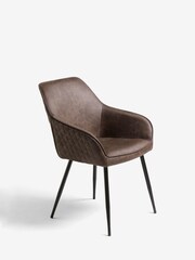 Set of 2 Monza Faux Leather Peppercorn Brown Hamilton Black Leg Quilted Dining Chairs - Image 5 of 9