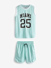 Mint Green Miami Mesh Vest and Shorts Set (3-16yrs) - Image 1 of 3