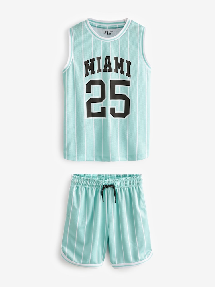 Mint Green Miami Mesh Vest and Shorts Set (3-16yrs) - Image 1 of 3
