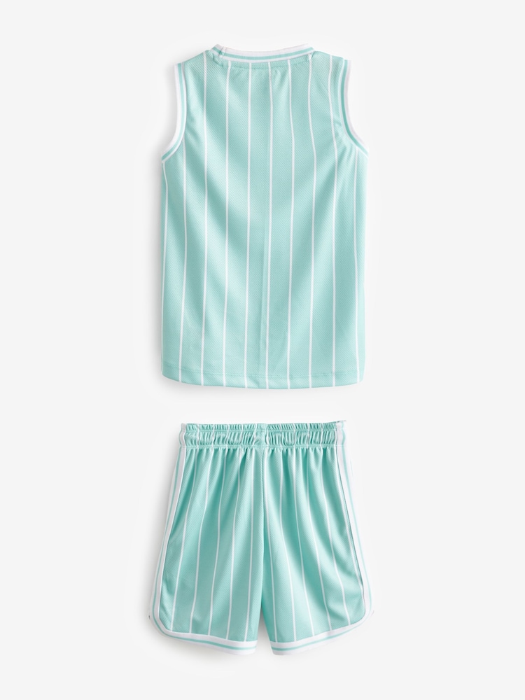 Mint Green Miami Mesh Vest and Shorts Set (3-16yrs) - Image 2 of 3