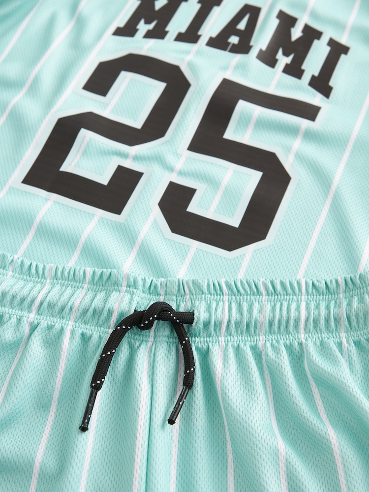 Mint Green Miami Mesh Vest and Shorts Set (3-16yrs) - Image 3 of 3