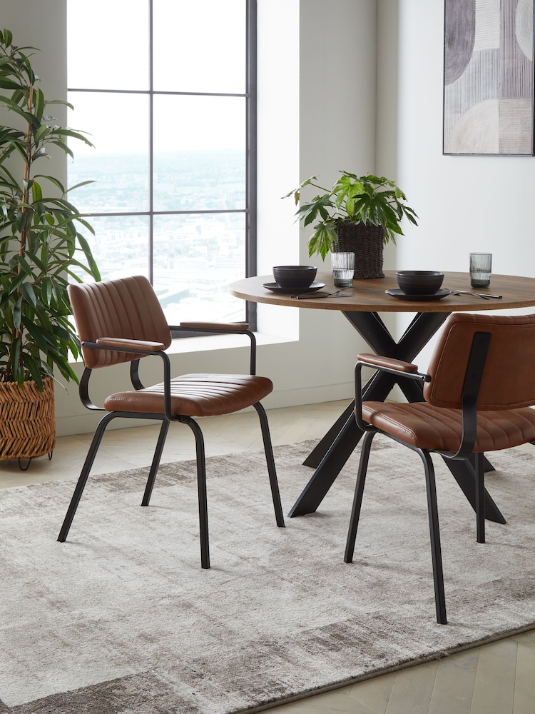 Set of 2 Faux Leather Tan Brown Aiden Black Leg Dining Chairs - Image 1 of 7
