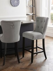 Soft Velvet Mid Grey Blair Kitchen Bar Stool - Image 1 of 8
