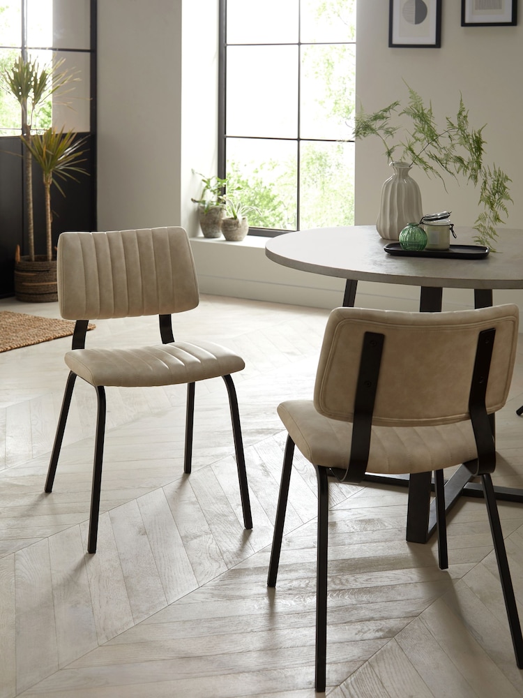 Set of 2 Arona Faux Leather Natural Aiden Black Leg Dining Chairs - Image 1 of 5