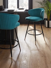 Soft Velvet Teal Blue Piano Carver Bar Stool - Image 1 of 8