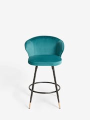 Soft Velvet Teal Blue Piano Carver Bar Stool - Image 2 of 8