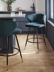 Soft Velvet Dark Grey Piano Carver Bar Stool - Image 1 of 8
