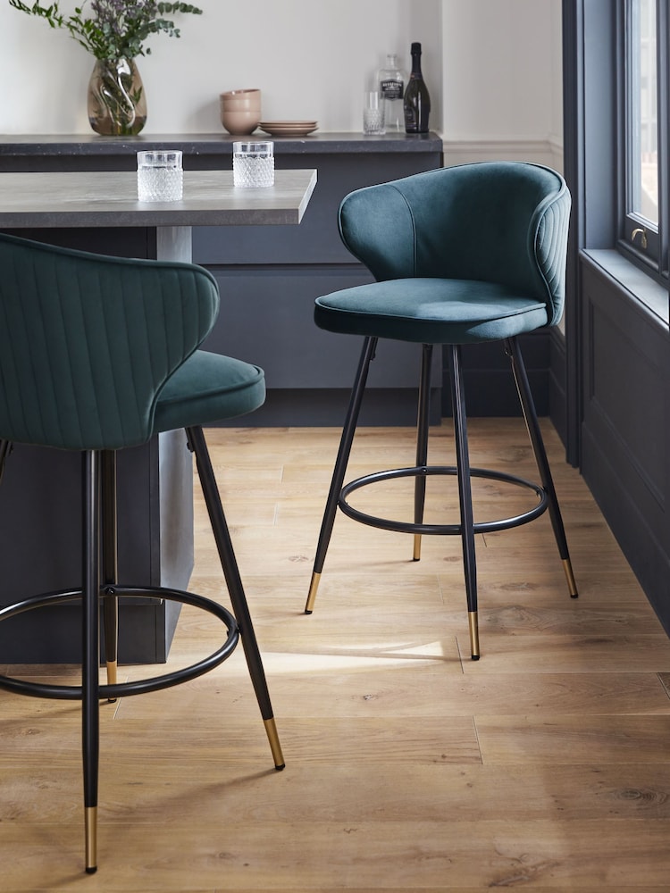 Soft Velvet Dark Grey Piano Carver Bar Stool - Image 1 of 8