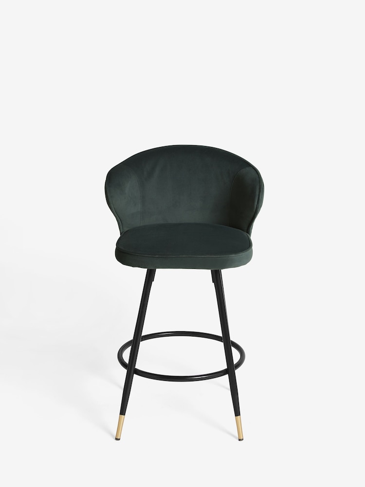 Soft Velvet Dark Grey Piano Carver Bar Stool - Image 2 of 8