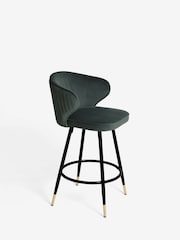 Soft Velvet Dark Grey Piano Carver Bar Stool - Image 3 of 8