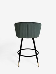 Soft Velvet Dark Grey Piano Carver Bar Stool - Image 5 of 8