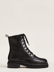 Phase Eight Meladie Black Leather Lace Up Ankle Boots - Image 1 of 5