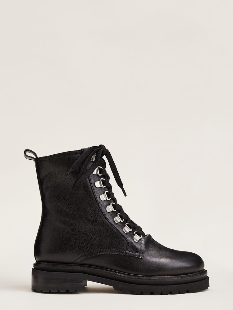 Phase Eight Meladie Black Leather Lace Up Ankle Boots - Image 1 of 5