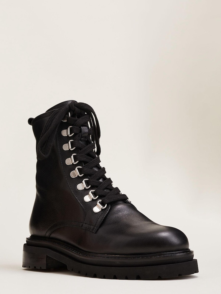 Phase Eight Meladie Black Leather Lace Up Ankle Boots - Image 2 of 5