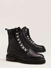 Phase Eight Meladie Black Leather Lace Up Ankle Boots - Image 3 of 5