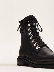 Phase Eight Meladie Black Leather Lace Up Ankle Boots - Image 5 of 5