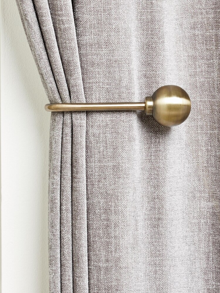 Set of 2 Antique Brass Ball Curtain Holdbacks - Image 2 of 3
