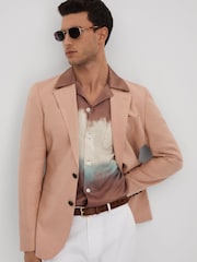 Reiss Tobacco Evia Ombre Print Cuban Collar Shirt - Image 3 of 7