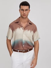 Reiss Tobacco Evia Ombre Print Cuban Collar Shirt - Image 6 of 7