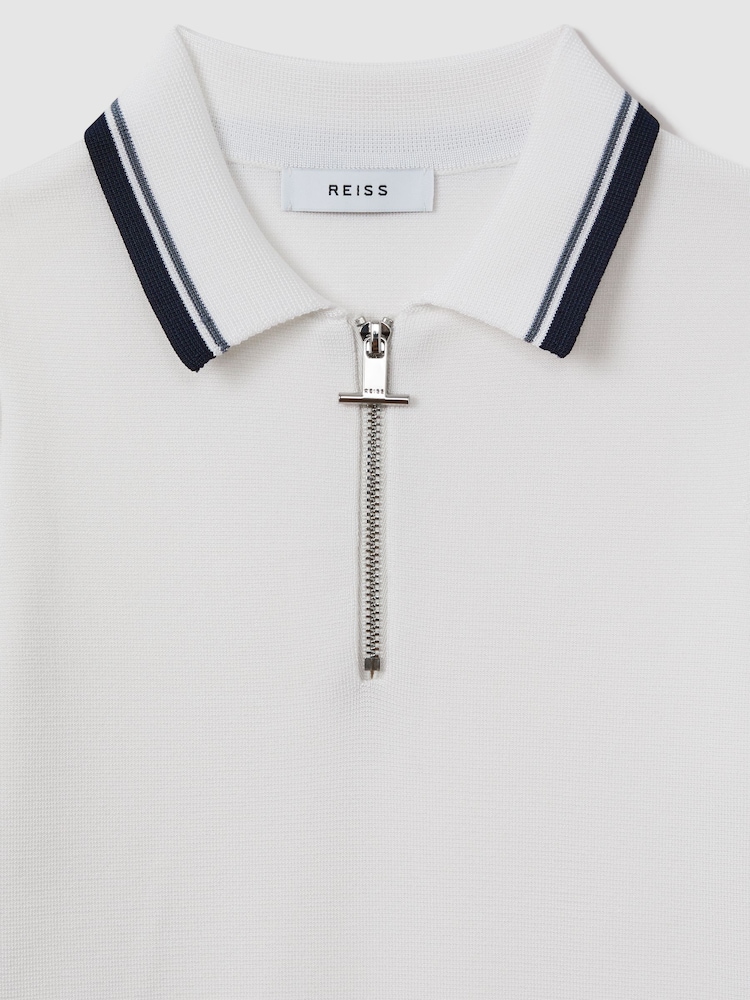 Reiss Optic White Chelsea Teen Half-Zip Polo Shirt - Image 6 of 6