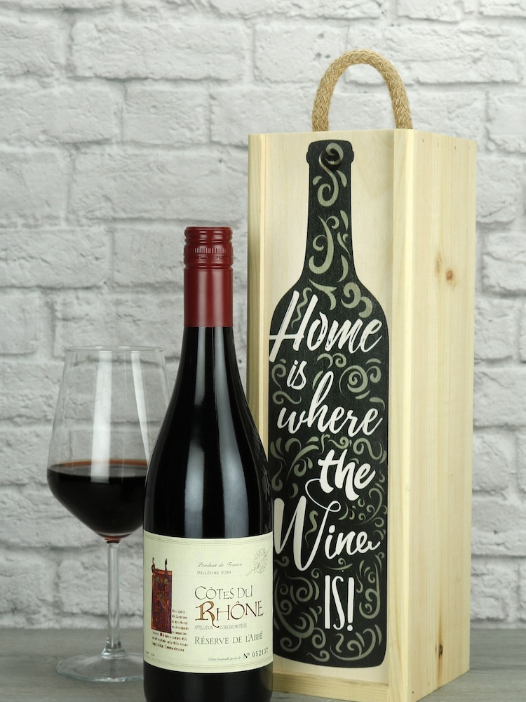 Cotes du Rhone Red Wine Wood Box Gift by Le Bon Vin - Image 1 of 1