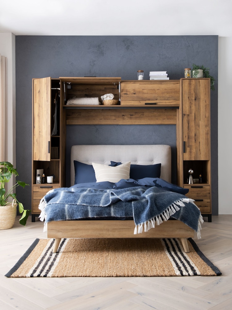 Dark Bronx Oak Effect Overbed Bedside Table - Image 1 of 10