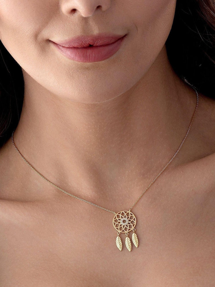Beaverbrooks 18ct Gold Plated Cubic Zirconia Dream Catcher Necklace - Image 2 of 3