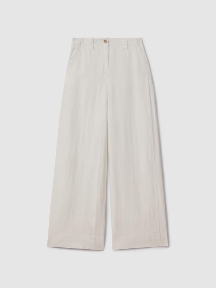 Reiss White Demi Linen Wide Leg Garment Dyed Trousers - Image 2 of 5