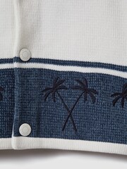 Reiss Optic White/Airforce Blue Bowler 13-14 yrs Velour Embroidered Striped Shirt - Image 4 of 4