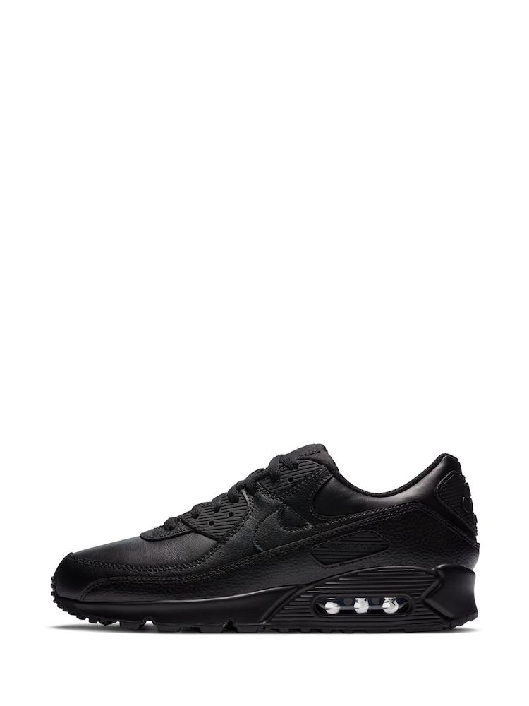 Nike Black Air Max 90 Leather Trainers - Image 2 of 12