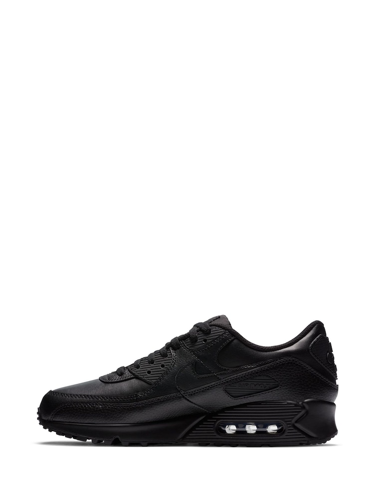 Nike Black Air Max 90 Leather Trainers - Image 4 of 12