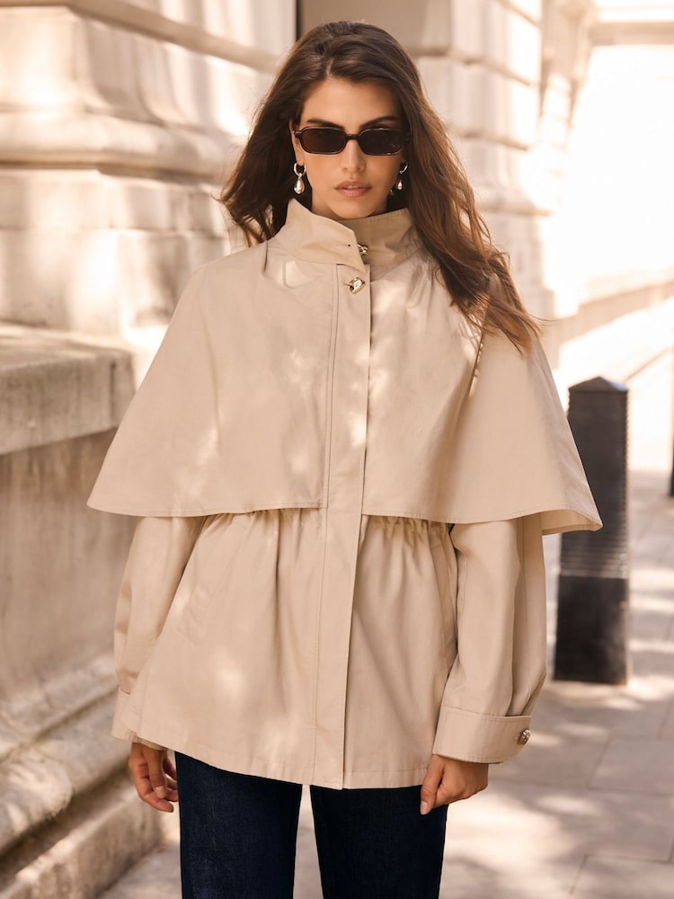 Mint Velvet Cotton Cape Detail Jacket - Obraz 1 z 8 Mint Velvet Cotton Cape Detail Jacket - Obraz 1 z 8