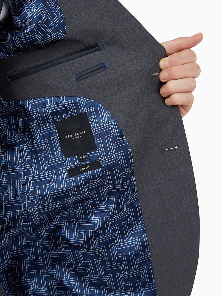 Ted Baker Grey Prem Charcoal Panama Slim Suit: Jacket - Image 8 of 8