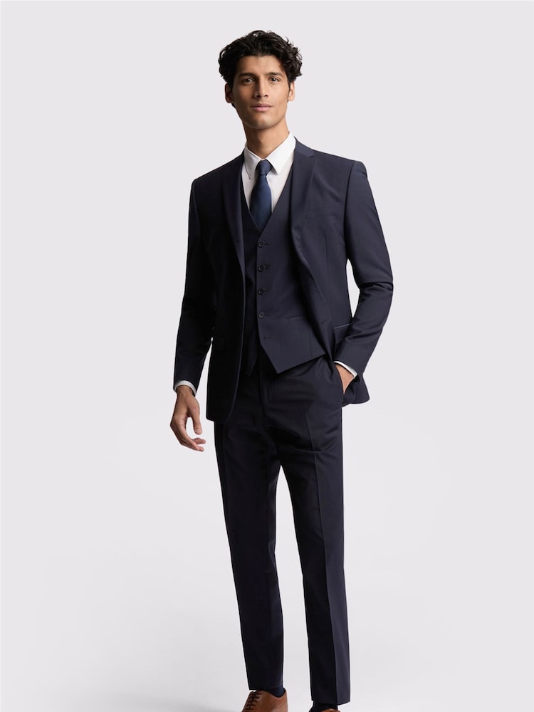 Ted Baker Premium Navy Blue Wool Panama Slim Suit: Jacket - Image 2 of 4
