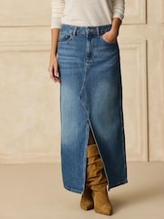 Mid Blue Split Front Maxi Denim Skirt - Image 2 of 9