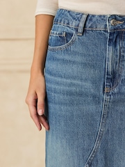 Mid Blue Split Front Maxi Denim Skirt - Image 7 of 9
