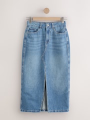 Mid Blue Split Front Maxi Denim Skirt - Image 8 of 9
