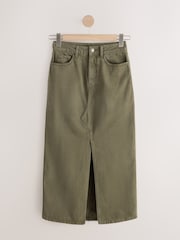 Πράσινο - Split Front Maxi Denim Skirt - Εικόνα 5 από 7