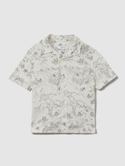 Reiss Ecru Gobi 13-14 yrs Sketch Design Cuban Collar Shirt - Image 1 of 4