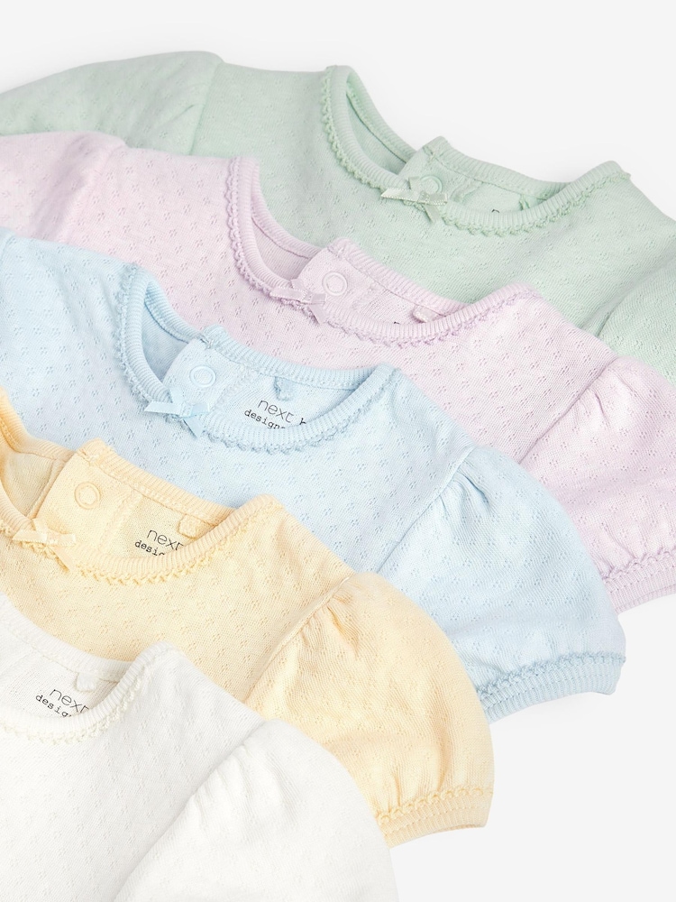 Pastel Pointelle 5 Pack Short Sleeve Baby Bodysuits - Image 11 of 11