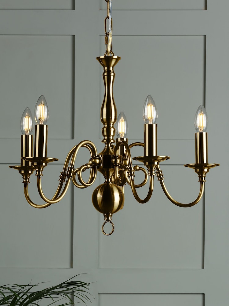 Laura Ashley Antique Brass Winchester 5 Light Pendant Light - Image 1 of 5