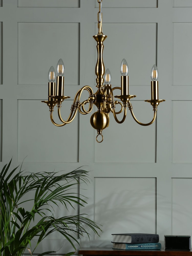 Laura Ashley Antique Brass Winchester 5 Light Pendant Light - Image 2 of 5