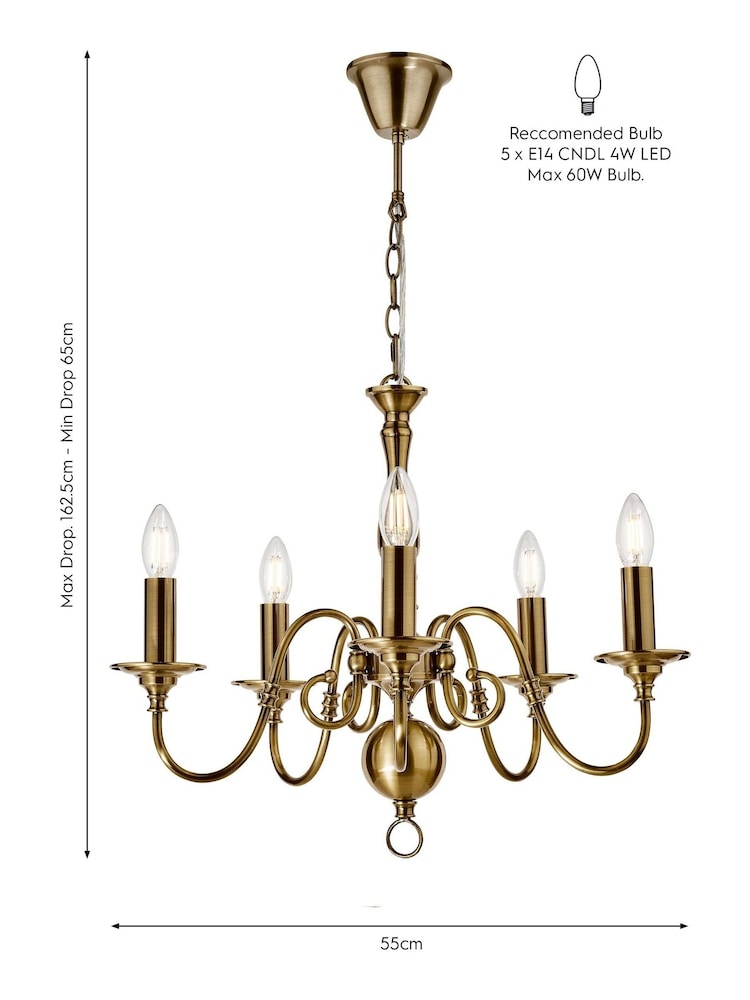 Laura Ashley Antique Brass Winchester 5 Light Pendant Light - Image 5 of 5