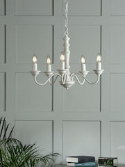 Laura Ashley Matt White Tate Wood 5 Light Pendant Ceiling Light - Image 1 of 5