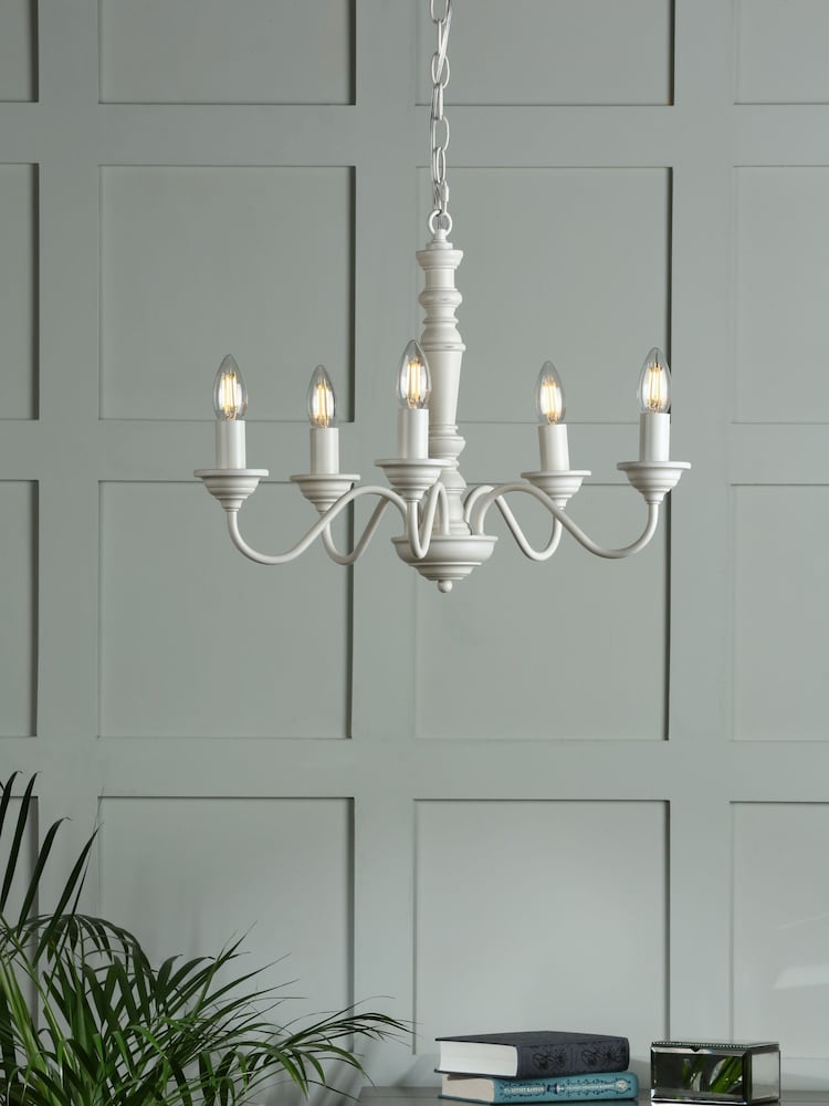 Laura Ashley Matt White Tate Wood 5 Light Pendant Ceiling Light - Image 1 of 5