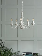 Laura Ashley Matt White Tate Wood 5 Light Pendant Ceiling Light - Image 2 of 5