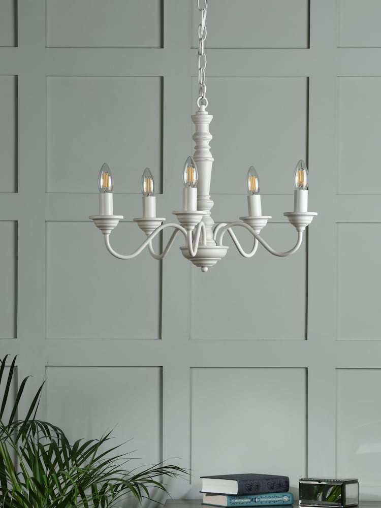 Laura Ashley Matt White Tate Wood 5 Light Pendant Ceiling Light - Image 2 of 5