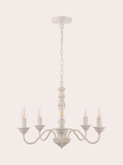 Laura Ashley Matt White Tate Wood 5 Light Pendant Ceiling Light - Image 4 of 5