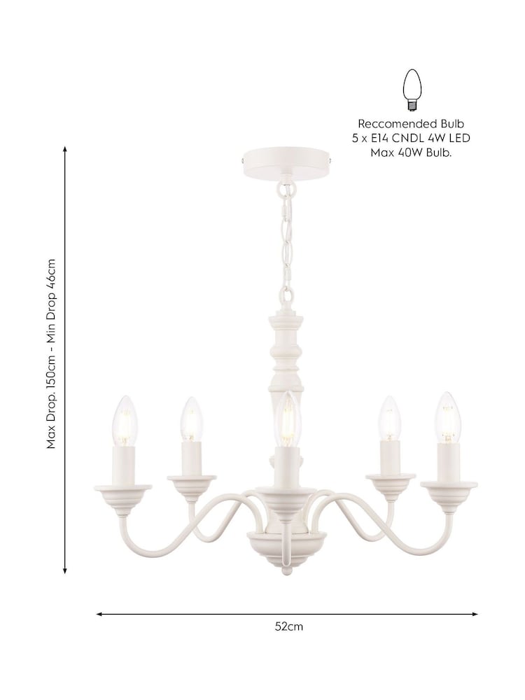 Laura Ashley Matt White Tate Wood 5 Light Pendant Ceiling Light - Image 5 of 5
